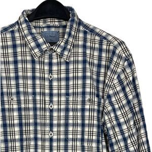 L.L. Bean Blue and White Plaid Casual Button Down Shirt